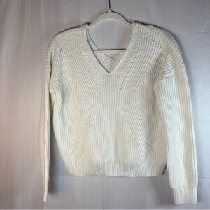 Poof Apparel Women's V-Neck Sweater in Off White